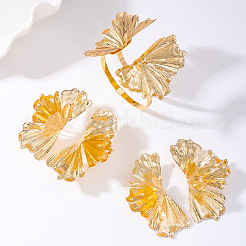 Ginkgo Leaf Alloy Cuff Bangle & Cuff Ring & Stud Earring&nbsp;FS-WGAADEF-01