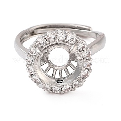 Rack Plating Round Brass Micro Pave Cubic Zirconia Adjustable Ring Components&nbsp;KK-Q819-05P