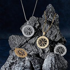 6Pcs 2 Colors 304 Stainless Steel Norse Viking Compass Amulet Pendants&nbsp;STAS-UN0038-27