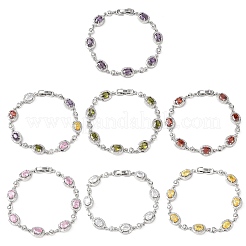 Oval Brass Micro Pave Cubic Zirconia Link Chain Bracelets for Women&nbsp;BJEW-D387-04P
