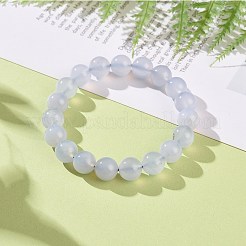 Natural Blue Chalcedony Round Beaded Stretch Bracelet for Women&nbsp;BJEW-JB09088