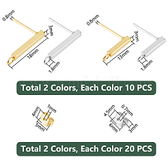 40Pcs 4 Style 304 Stainless Steel Rectangle Stud Earring Finding&nbsp;STAS-UN0056-72