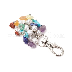 Natural Citrine & Red Jasper & Lapis Lazuli & Amethyst & Synthetic Turquoise & Red Aventurine & Green Aventurine Chips & Shell Pearl Pendant Decorations&nbsp;HJEW-JM02965