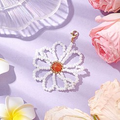 Flower Natural Carnelian & Glass Seed Beads Pendant Decorations&nbsp;HJEW-TA00243