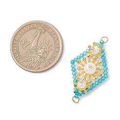 Imitation Pearl & Glass Seed Beaded Floral Rhombus Links Connector Charms&nbsp;PALLOY-MZ01182-01