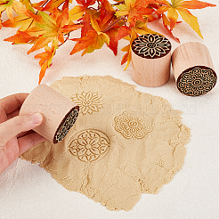 3Pcs 3 Styles Round Wooden Traditional Chinese Moon Cake Stamps&nbsp;AJEW-OC0004-19B