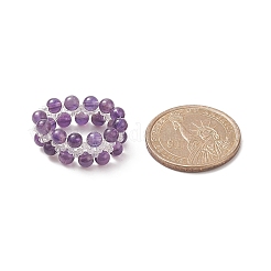Natural Amethyst & Glass Braided Beaded Stretch Ring for Women&nbsp;RJEW-JR00546-02