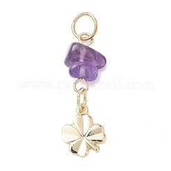 9Pcs 9 Styles Natural Mixed Stone Chip with Brass Clover Pendants&nbsp;PALLOY-JF04673