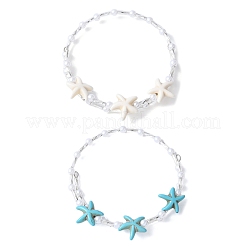 2Pcs 2 Colors Synthetic Turquoise Beaded Bangles&nbsp;BJEW-JB11588