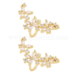 Flower Brass Micro Pave Clear Cubic Zirconia Cuff Earrings&nbsp;EJEW-K305-03G