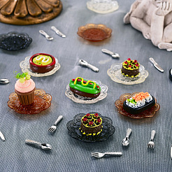12Pcs 3 Colors Plastic Plate & 36Pcs 3 Styles Resin Tableware Miniature Ornaments&nbsp;DIY-TA0015-50