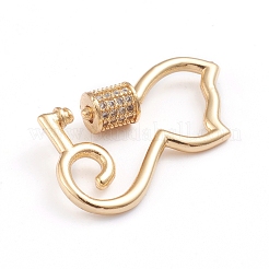 Brass Micro Pave Clear Cubic Zirconia Screw Carabiner Lock Charms&nbsp;ZIRC-I041-06G