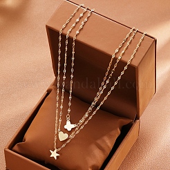 3Pcs 3 Styles Alloy Star/Heart/Butterfly Pendant Dapped Chain Necklaces Sets for Women&nbsp;PW-WGED6D9-01