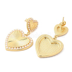 Brass Heart Dangle Stud Earrings with Plastic Pearl Beaded&nbsp;EJEW-K251-21G