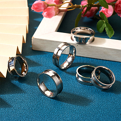 12Pcs 6 Size 201 Stainless Steel Grooved Finger Ring Settings&nbsp;STAS-TA0002-15P