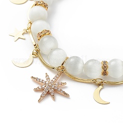 Cat Eye Round Beaded & Brass Link Chain Multi-strand Bracelet&nbsp;BJEW-JB08791