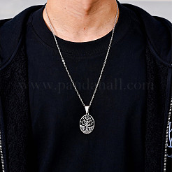 Vintage 304 Stainless Steel Hollow Oval with Tree of Life Pendant Necklaces&nbsp;WG4D9D4-01
