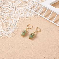 Gemstone Bullet with Star Dangle Hoop Earrings&nbsp;EJEW-JE05003