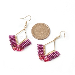 2 Pairs 2 Colors Braided Glass & 201 Stainless Steel Dangle Earrings&nbsp;EJEW-MZ00159