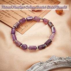 Natural Amethyst Column Beaded Stretch Bracelet&nbsp;BJEW-OC0001-11