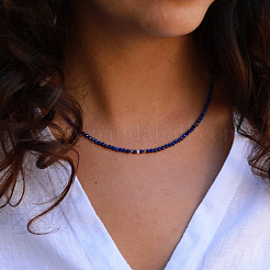 Faceted Round Natural Lapis Lazuli & Natural Freshwater Pearl Beaded Necklaces for Women&nbsp;FS-WGC44BB-01