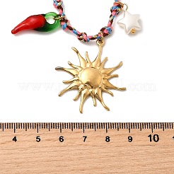 304 Stainless Steel & Plastic Hot Pepper Cherry Pendant Cotton Cord Necklaces for Women&nbsp;NJEW-Z092-01G-02