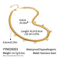 6MM 304 Stainless Steel Flat Snake Chain Necklaces with Clear Cubic Zirconia Tassel for Women&nbsp;AU3115