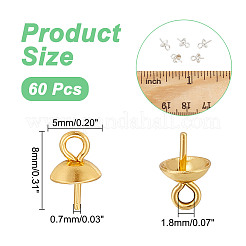 60Pcs PVD Vacuum Plating 304 Stainless Steel Cup Pearl Peg Bails Pin Pendants&nbsp;STAS-UN0053-59