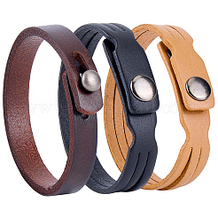 3Pcs 3 Colors Leather Cord Snap Bracelets&nbsp;BJEW-CL0001-06