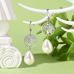 Natural Teardrop Shell Pearl Beads Dangle Earrings&nbsp;EJEW-JE02792