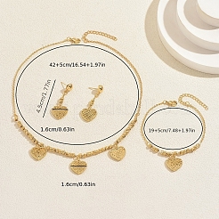 Sweet Brass Heart Pendant Necklace & Earrings & Bracelet Sets for Women&nbsp;CR5368