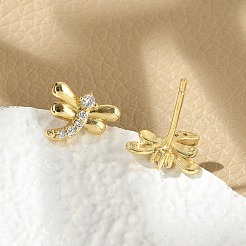 Brass Micro Pave Clear Cubic Zirconia Stud Earrings&nbsp;EJEW-R016-26G-10