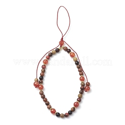 Dyed Natural Banded Agate & Wood Round Beaded Phone Hand Strap Chains&nbsp;HJEW-JM03365-02