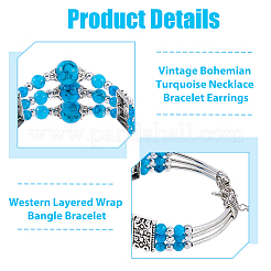Synthetic Turquoise Pendant Necklace & Bracelet & Earrings Set&nbsp;SJEW-FI0001-15
