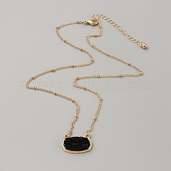 Simulated Druzy Resin Oval Pendant Necklace with Alloy Satellite Chains&nbsp;NJEW-WH0016-39G-02