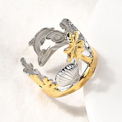 304 Stainless Steel Cuff Rings for Women&nbsp;RJEW-F193-01GP