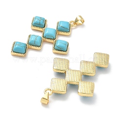 Dyed Synthetic Turquoise Rhombus Cross Pendants&nbsp;KK-P330-10G