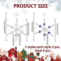 6Pcs 2 Styles Snowflake Glass Pendant Decoration&nbsp;HJEW-GO00048