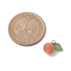 4pcs 4 Colors Natural Dyed Crackle Agate Round Fruit Charms with Acrylic Leaf&nbsp;PALLOY-TA00124