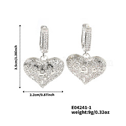 French Style Heart Brass Clear Cubic Zirconia Hoop Earrings&nbsp;OS1413-1