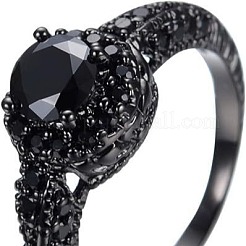 Flat Round Brass Jet Rhinestone Finger Rings&nbsp;FS-WG232E0-03