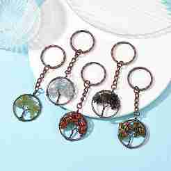 Brass Wire Wrapped Natural & Synthetic Mixed Stone Pendant Keychain&nbsp;KEYC-JKC00655