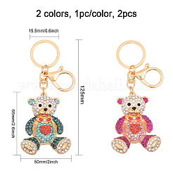 2Pcs 2 Colors Cartoon Heart Bear Rhinestone Pendant Keychain&nbsp;KEYC-CA0001-47