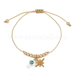 Religion Natural Shell Enamel Evil Eye and Stainless Steel Charm Nylon Cord Braided Bracelets&nbsp;BJEW-JB14285