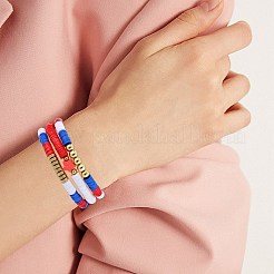10Pcs Independence Day Theme Handmade Polymer Clay Beads Stretch Bracelets&nbsp;BJEW-SW01605