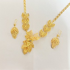 Hollow Leaf Brass Pendant Necklaces & Hoop Earrings Sets for Women&nbsp;FS-WGD13A8-01