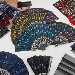 30Pcs 10 Colors Plastic & Polyester Fans Display Decorations&nbsp;AJEW-WA0001-01