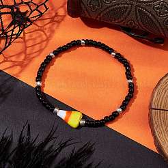 3Pcs 3 Styles Halloween Skull & Candy Corn Acrylic and Synthetic Magnesite Bracelet Sets&nbsp;BJEW-JB10525