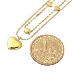 304 Stainless Steel Heart Pendant Double Layer Necklaces for Women&nbsp;NJEW-C084-04G