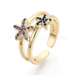 Brass Micro Pave Cubic Zirconia Cuff Rings for Women&nbsp;KK-T071-64G